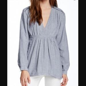 Free People All Who Wander Striped Blue Top Sz XS